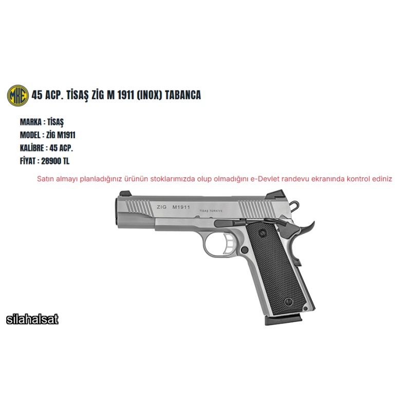45 ACP TİSAŞ ZİG 1911 INOX